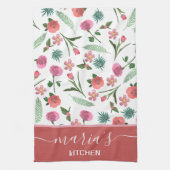 Serviette de cuisine fleurie personnalisée - Nom p (Vertical)