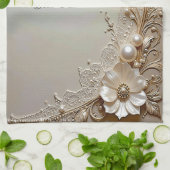 Serviette de cuisine Fleurs blanches modernes Perl (Plié)