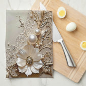 Serviette de cuisine Fleurs blanches modernes Perl (Quart Plié)
