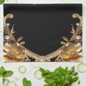 Serviette de cuisine Fleurs décoratives en or (Plié)