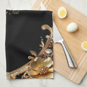 Serviette de cuisine Fleurs décoratives en or (Quart Plié)