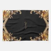 Serviette de cuisine Fleurs décoratives en or (Horizontal)