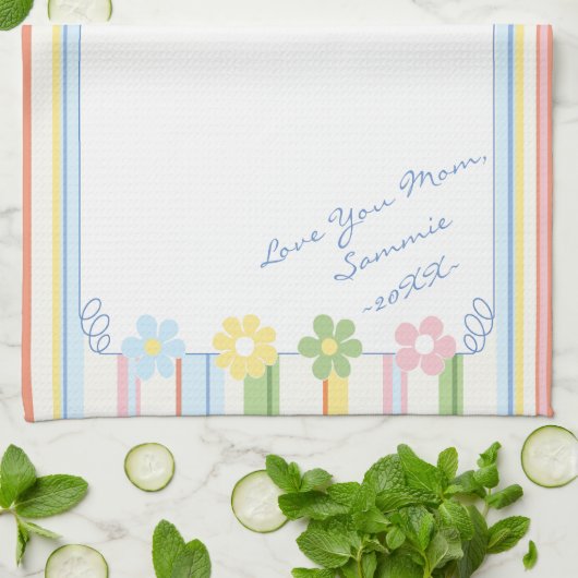 Serviette de cuisine "Fleurs Pastel & Stripes" (Plié)
