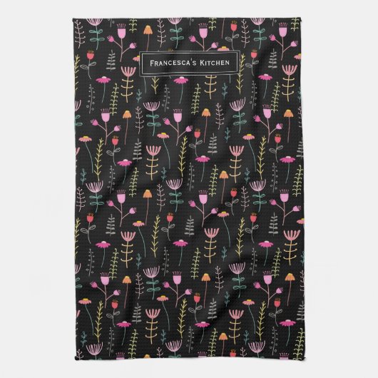 Serviette de cuisine - Fleurs sauvages en néon, mo (Vertical)