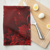 Serviette de cuisine Floral Feuille rouge (Quart Plié)
