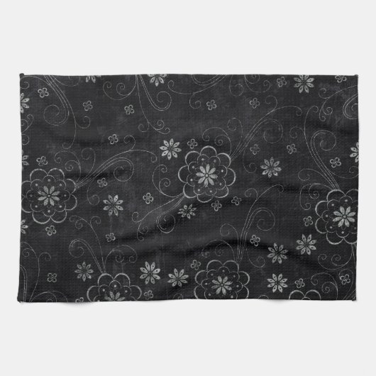 Serviette de cuisine Floral Noir (Horizontal)