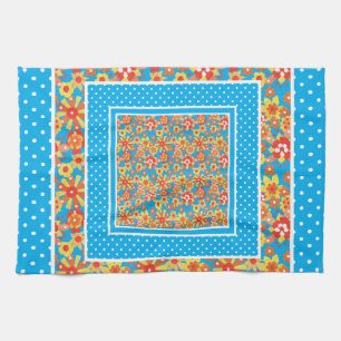 Serviette de cuisine : Floral orange, Pois bleu