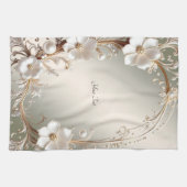 Serviette de cuisine florale blanche ornée (Horizontal)