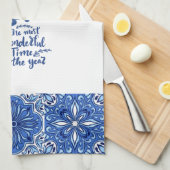 Serviette de cuisine Florale Bleue - (Quart Plié)