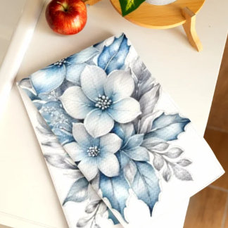 Serviette de cuisine florale bleue et blanche, élé