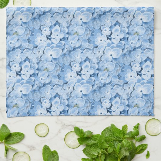 Serviette de cuisine florale Blue Hydrangeas (Plié)