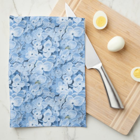 Serviette de cuisine florale Blue Hydrangeas (Quart Plié)