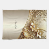 Serviette de cuisine florale dorée moderne ornée (Horizontal)