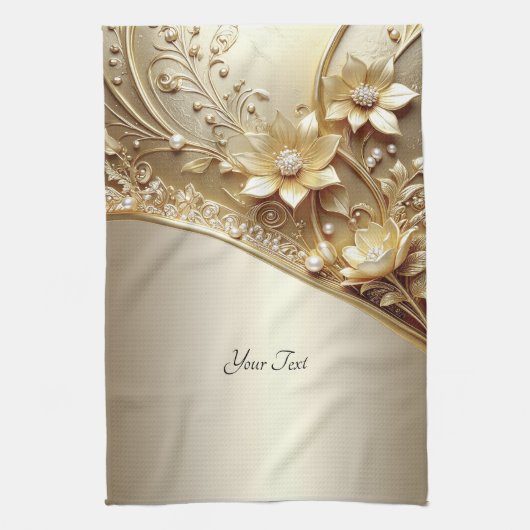Serviette de cuisine florale dorée moderne ornée (Vertical)