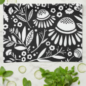 Serviette de cuisine florale géométrique noire et (Plié)