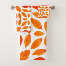 Serviette de cuisine florale géométrique orange et