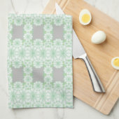 Serviette De Cuisine Florale Gris Et Monnaie Vert (Quart Plié)