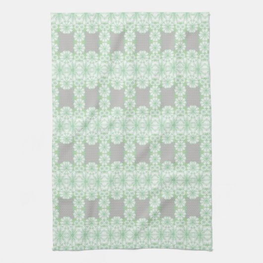 Serviette De Cuisine Florale Gris Et Monnaie Vert (Vertical)