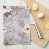 Serviette de cuisine florale mauve en prune (Quart Plié)