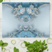 Serviette de cuisine florale ornée bleue (Plié)