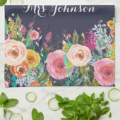 Serviette de cuisine florale peinte par professeur (Plié)