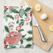 Serviette de cuisine florale rouge/olive (Quart Plié)