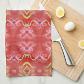 Serviette De Cuisine Florale Rouges Avec Violet (Quart Plié)