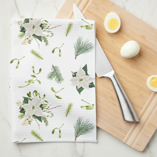 Serviette de cuisine florale verte et blanche douc (Quart Plié)