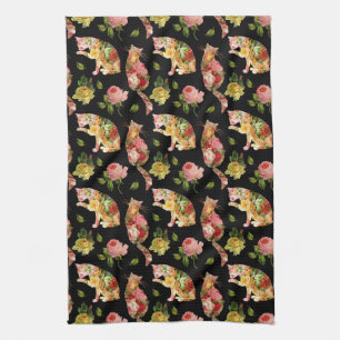 Serviette de cuisine florale Vintage Rose Kitties
