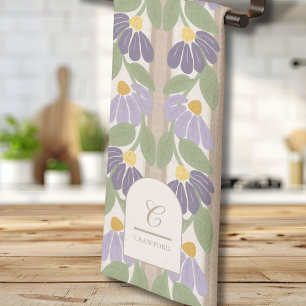 Serviette de cuisine florale violette vintage avec
