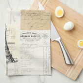 Serviette de cuisine française vintage d'éphémères (Quart Plié)