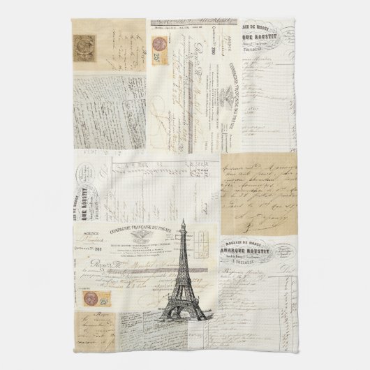 Serviette de cuisine française vintage d'éphémères (Vertical)