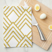 Serviette de cuisine géométrique, blanche et or Ab (Quart Plié)
