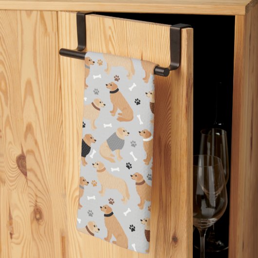 Serviette de cuisine Golden Retriever Bones and Pa (Pliage en tiers)