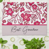Serviette de cuisine Grandma Boho Floral Rouge Gri (Plié)