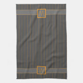 Serviette de cuisine grise avec rayures orange (Vertical)