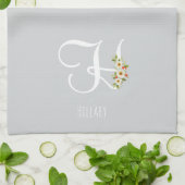 Serviette de cuisine grise monogramme Cadeau de pe (Plié)