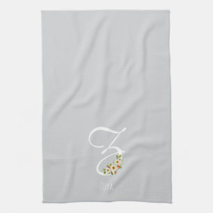 Serviette de cuisine grise monogramme Cadeau de pe
