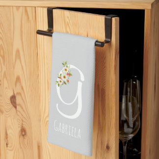 Serviette de cuisine grise monogramme Cadeau de pe