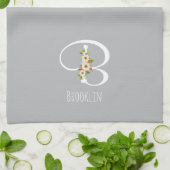 Serviette de cuisine grise monogramme Cadeau de pe (Plié)