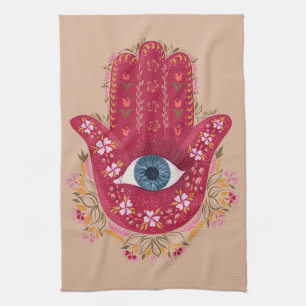 Serviette de cuisine Hamsa Hand_Magenta_Cream