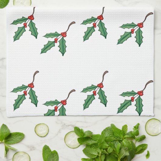 Serviette de cuisine Holly de Noël (Plié)