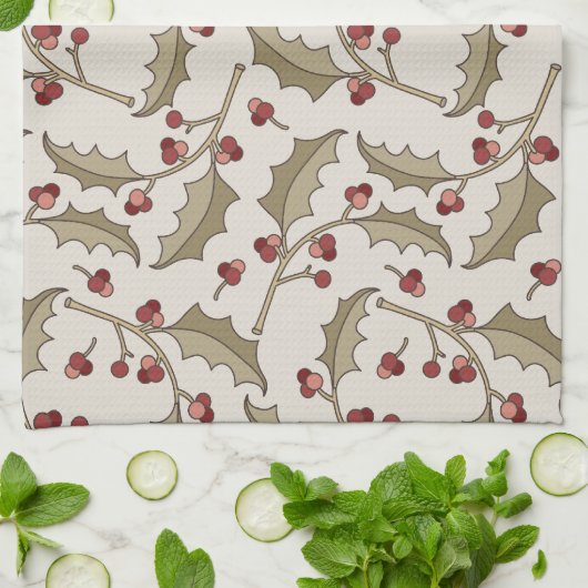 Serviette de cuisine Holly de Noël (Plié)