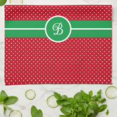 Serviette de cuisine initiale, verte, rouge, blanc (Plié)