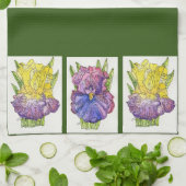 Serviette de cuisine - Iris pourpres - Aquarelle e (Plié)