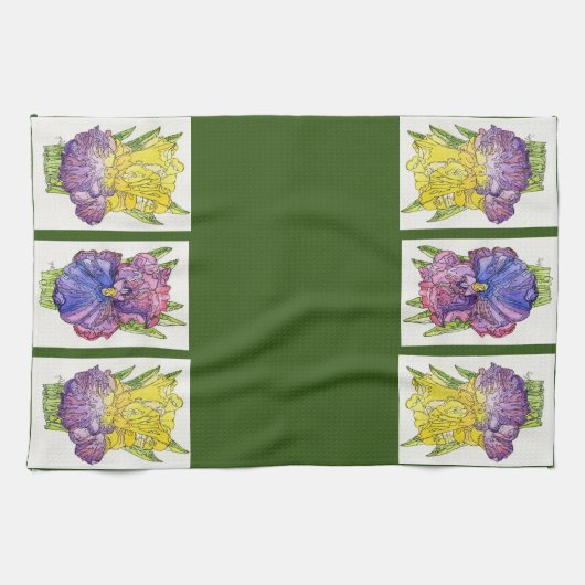 Serviette de cuisine - Iris pourpres - Aquarelle e (Horizontal)