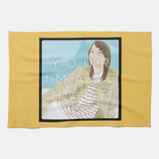 Serviette de cuisine jaune personnalisée par photo