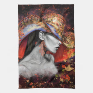 Serviette de cuisine Lady d'automne - Peinture Art