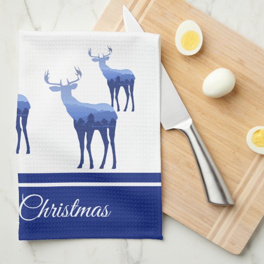 Serviette de cuisine-Le Cerf Joyeux Noël (Quart Plié)