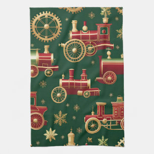 serviette de cuisine locomotive steampunk de noël